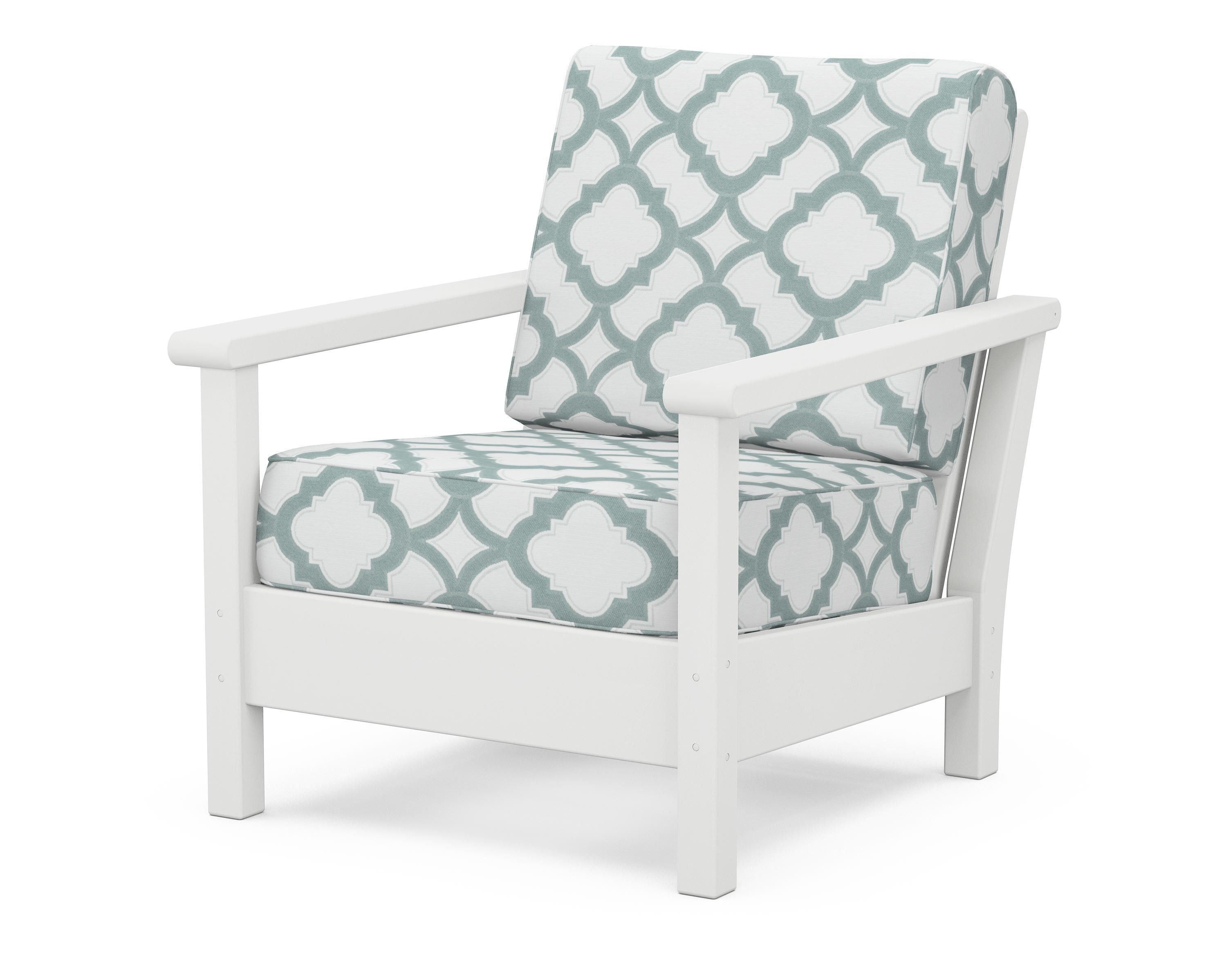 POLYWOOD® Harbour Deep Seating Chair in White / Trellis Glacier Spa