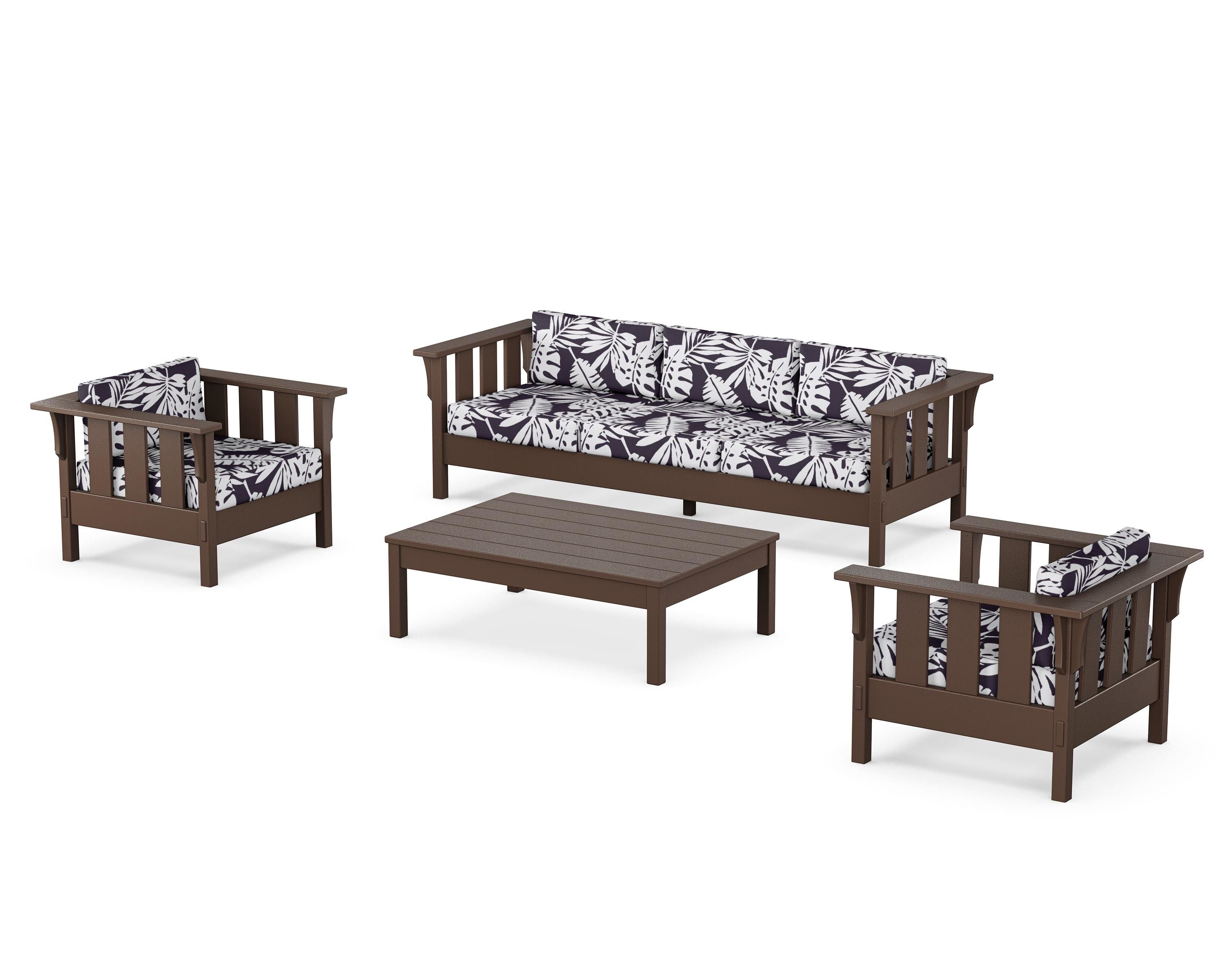 Martha Stewart by POLYWOOD® Acadia 4-Piece Deep Seating Set with Sofa in Mahogany / Leaf Navy