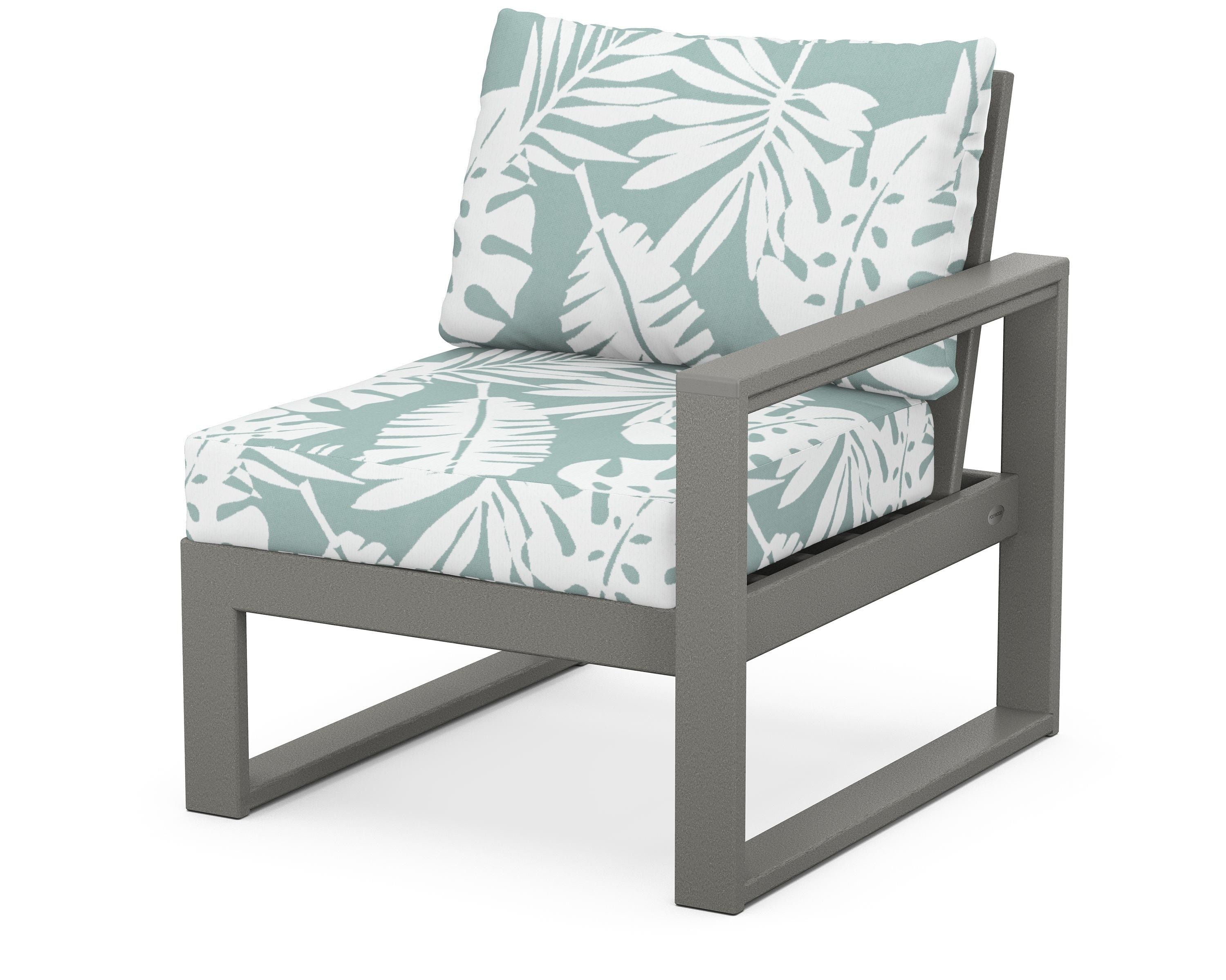 POLYWOOD® EDGE Modular Right Arm Chair in Slate Grey / Leaf Glacier Spa