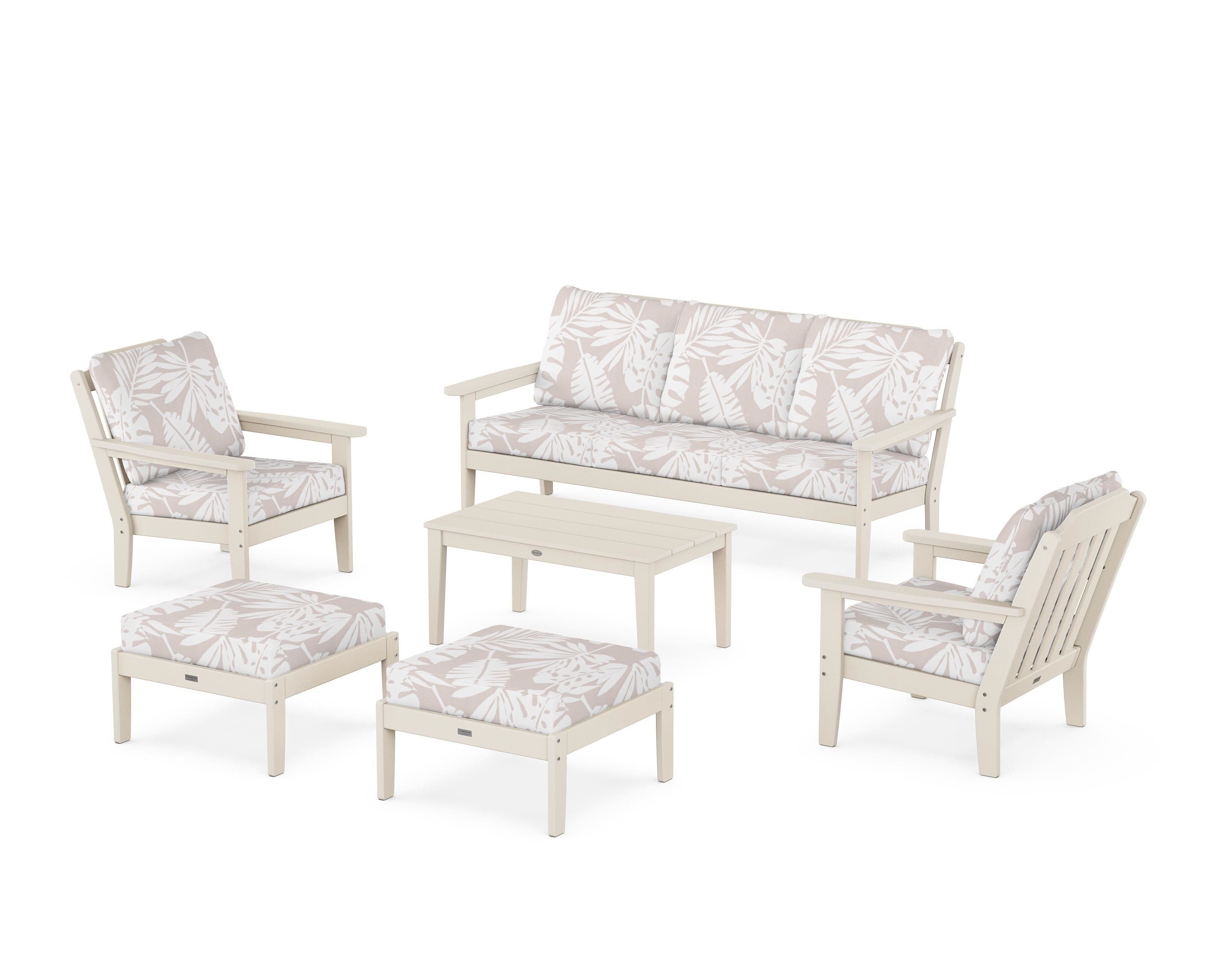 Country Living Cottage 6-Piece Lounge Sofa Set in Sand / Leaf Dune Burlap