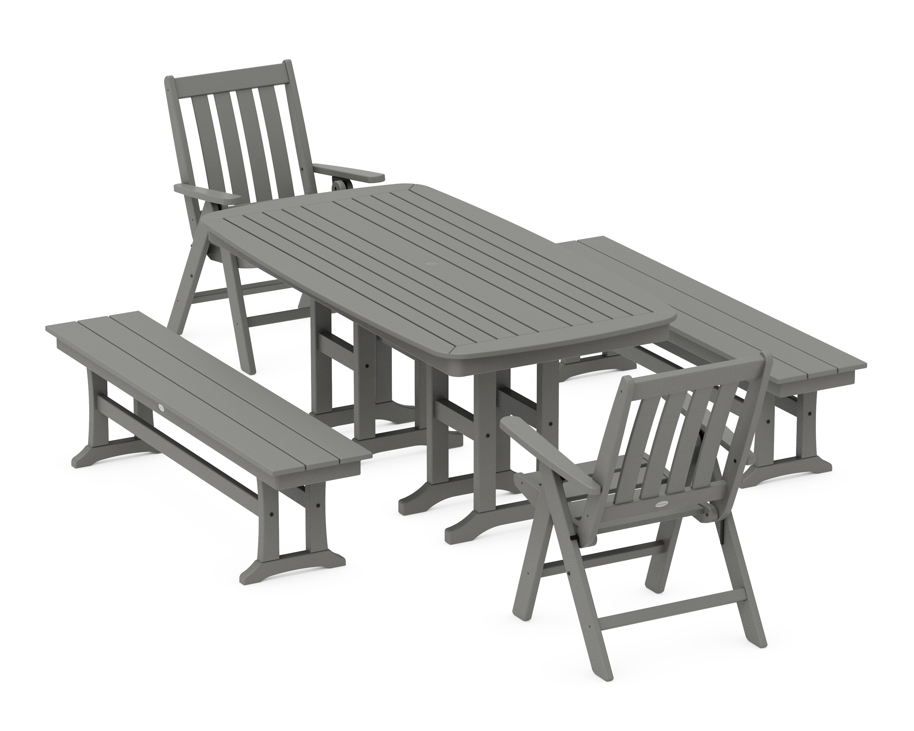 POLYWOOD® Vineyard Folding Chair 6-Piece Dining Set with Benches in Slate Grey