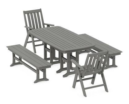 POLYWOOD® Vineyard Folding Chair 6-Piece Dining Set with Benches in Slate Grey