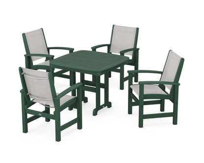 POLYWOOD® Coastal 5-Piece Dining Set in Green / Parchment Sling