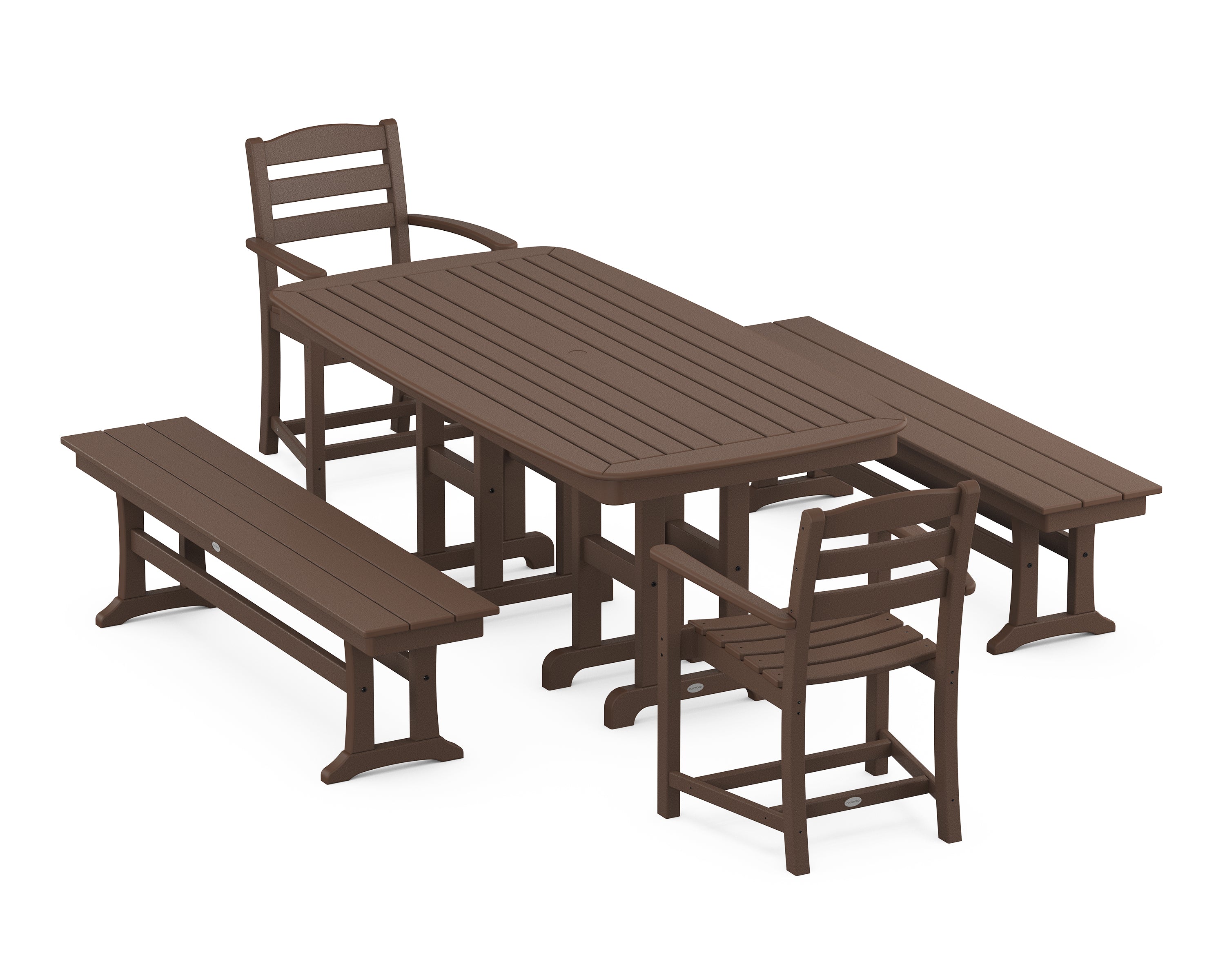 POLYWOOD® La Casa Café 5-Piece Dining Set with Benches in Mahogany
