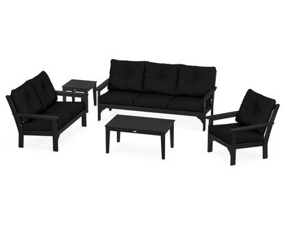POLYWOOD® Vineyard 5 Piece Deep Seating Set in Black / Midnight Linen