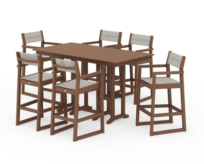 POLYWOOD® EDGE Sling Arm Chair 7-Piece Farmhouse Bar Set in Teak / Birch Sling
