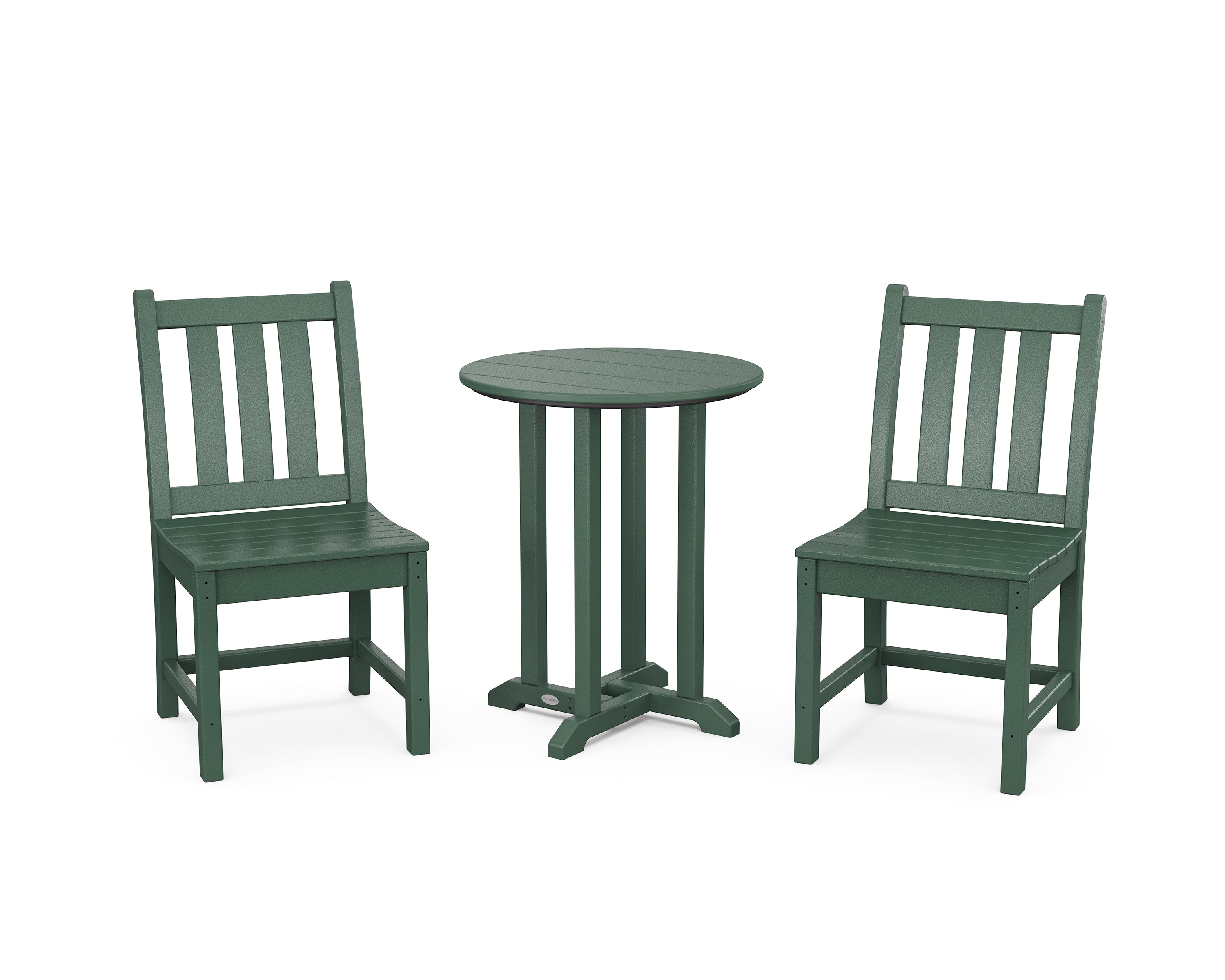 POLYWOOD® Traditional Garden Side Chair 3-Piece Round Bistro Dining Set in Green