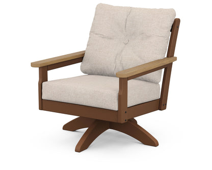 POLYWOOD® Vineyard Deep Seating Swivel Chair in Teak / Natural / Blend Linen