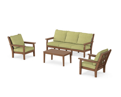POLYWOOD® Chippendale 4-Piece Deep Seating Set with Sofa in Teak / Chartreuse Boucle