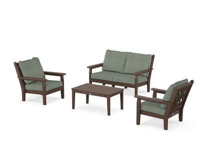 POLYWOOD® Chippendale 4-Piece Deep Seating Set with Loveseat in Mahogany / Cast Sage