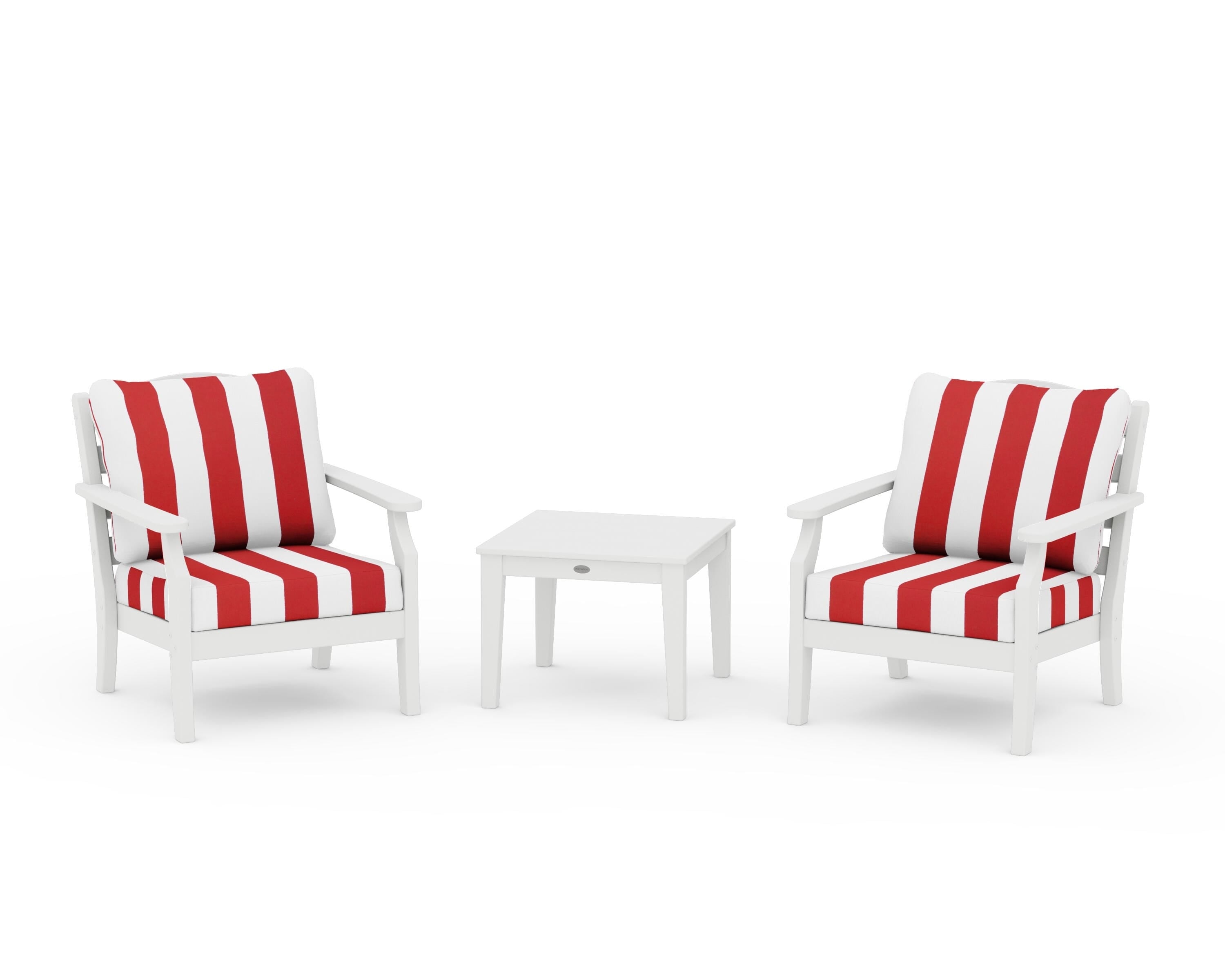 Draper James™ by  POLYWOOD® Savannah 3-Piece Deep Seating Set in White / Cabana Stripe Crimson