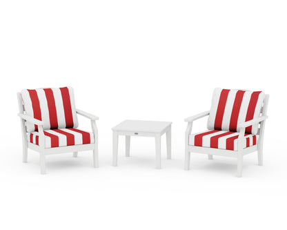 Draper James™ by  POLYWOOD® Savannah 3-Piece Deep Seating Set in White / Cabana Stripe Crimson