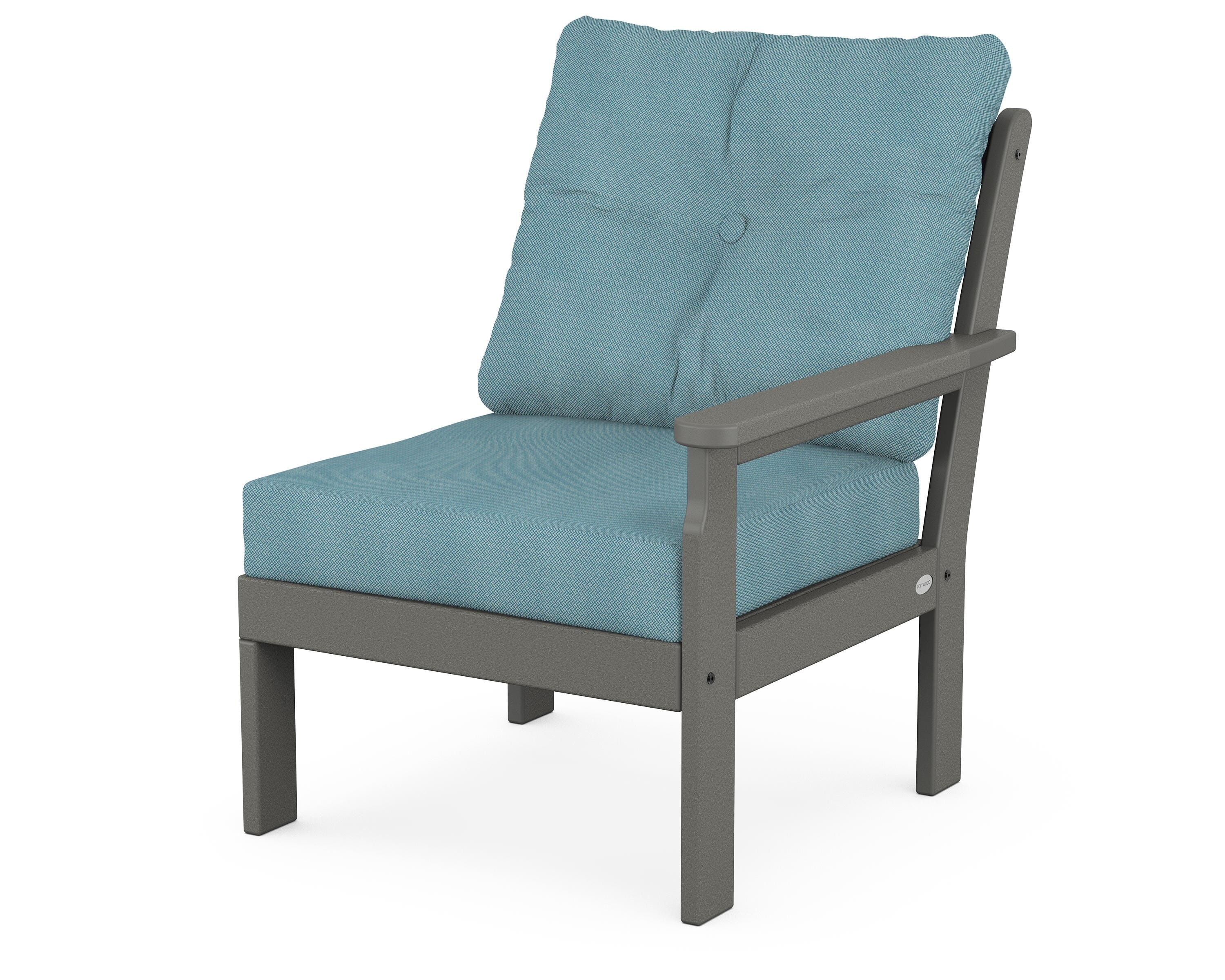POLYWOOD® Vineyard Modular Right Arm Chair in Slate Grey / Lattice Sky Blue