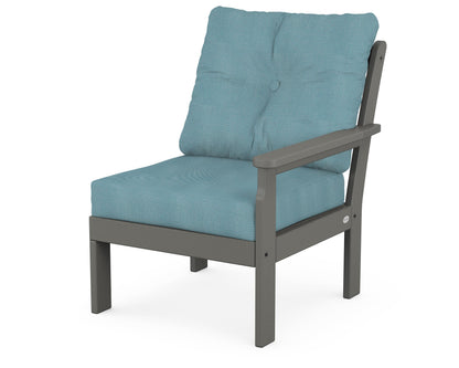 POLYWOOD® Vineyard Modular Right Arm Chair in Slate Grey / Lattice Sky Blue