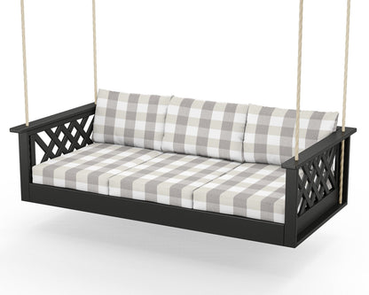 Country Living Wovendale Daybed Swing in Black / Buffalo Plaid Grey Mist