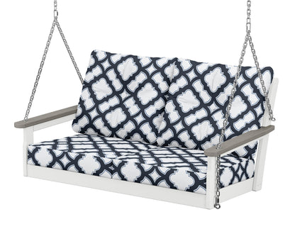 POLYWOOD® Vineyard Deep Seating Swing in White / Driftwood / Trellis Marine Indigo