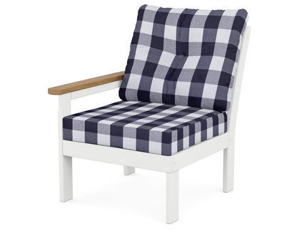 POLYWOOD® Vineyard Modular Left Arm Chair in White / Natural / Buffalo Plaid Navy