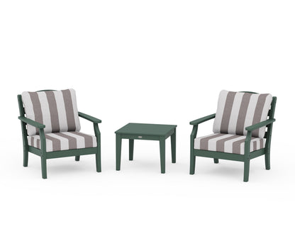 Draper James™ by  POLYWOOD® Savannah 3-Piece Deep Seating Set in Green / Cabana Stripe Grey Mist