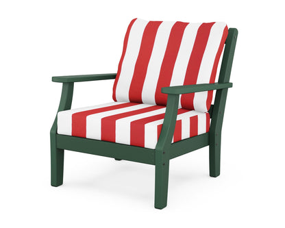Martha Stewart by POLYWOOD® Chinoiserie Deep Seating Chair in Green / Cabana Stripe Crimson