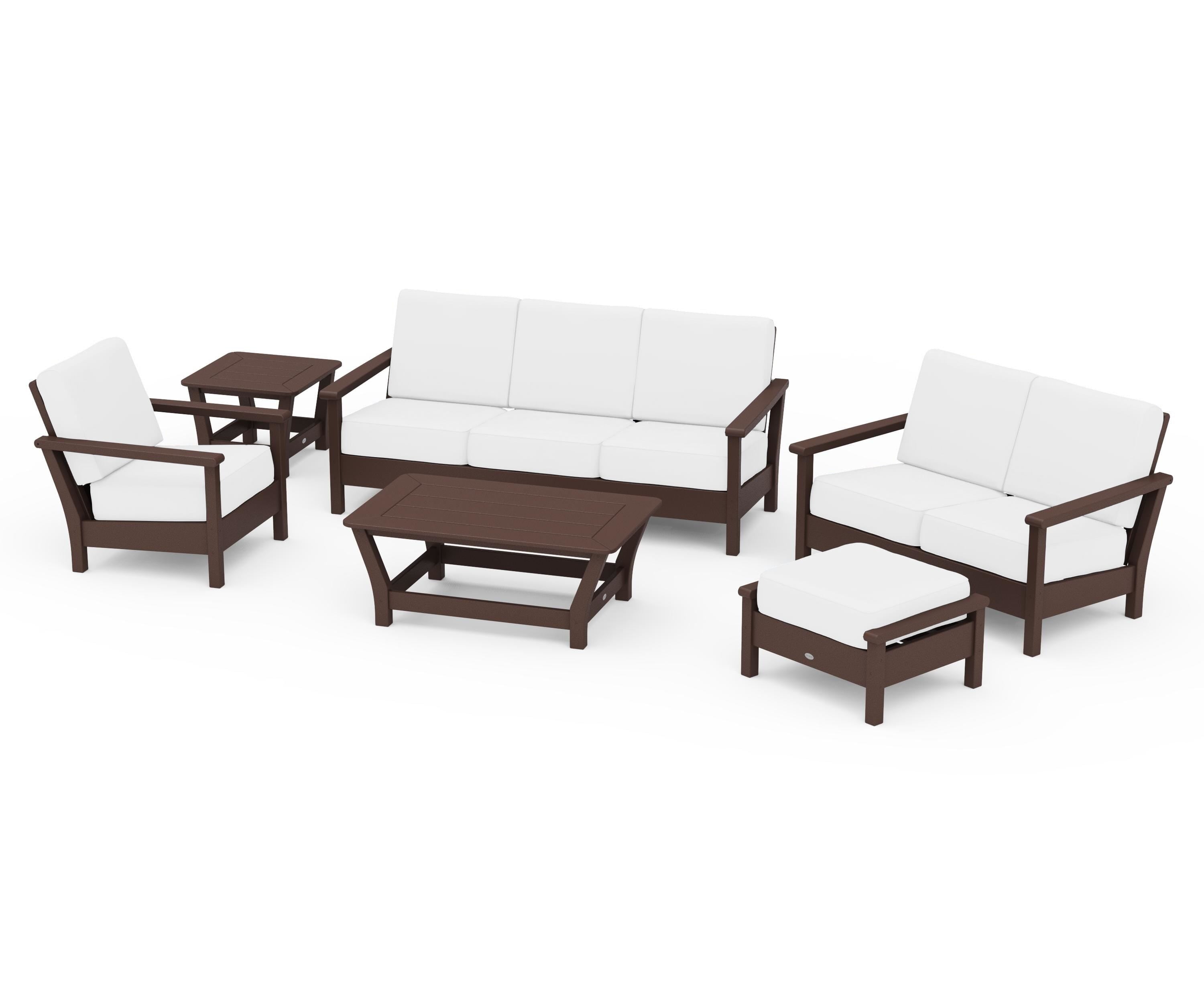 POLYWOOD® Harbour 6-Piece Outdoor Living Set in Mahogany / Natural