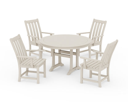 POLYWOOD® Vineyard 5-Piece Round Dining Set with Trestle Legs in Sand