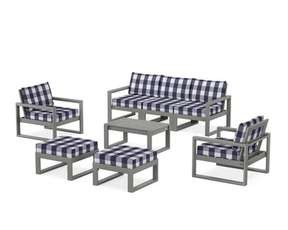 POLYWOOD® EDGE Sectional 8-Piece Lounge Sofa Set in Slate Grey / Buffalo Plaid Navy