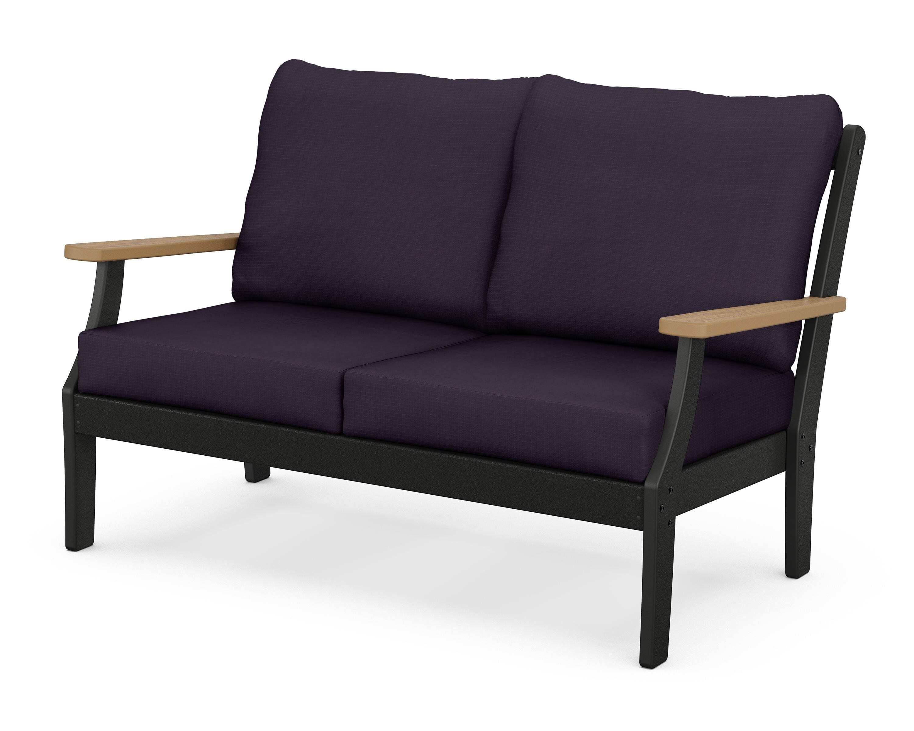 POLYWOOD® Braxton Deep Seating Loveseat in Black / Natural / Navy Linen