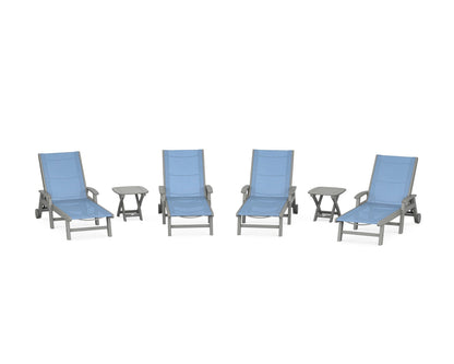 POLYWOOD® Coastal Chaise 6-Piece Set with Wheels in Slate Grey / Poolside Sling