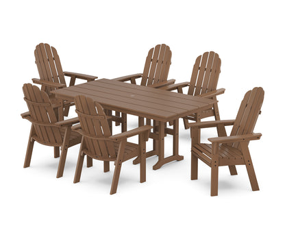 POLYWOOD® Vineyard Curveback Adirondack Chair 7-Piece Farmhouse Dining Set in Teak