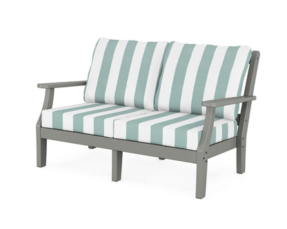 Martha Stewart by POLYWOOD® Chinoiserie Deep Seating Loveseat in Slate Grey / Cabana Stripe Glacier Spa