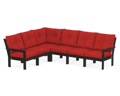 POLYWOOD® Vineyard 6-Piece Sectional in Black / Crimson Linen