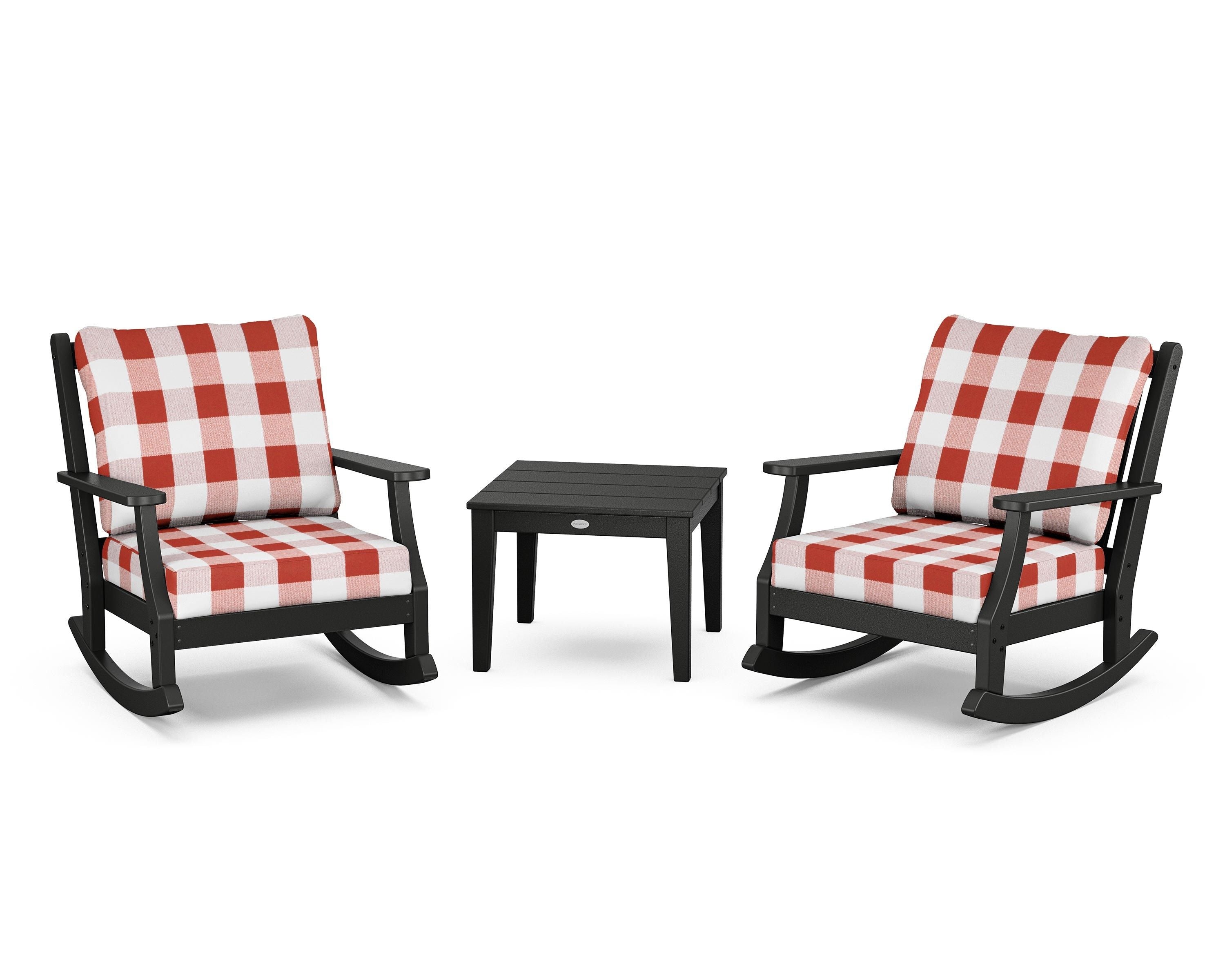 Country Living Wovendale 3-Piece Deep Seating Rocker Set in Black / Buffalo Plaid Crimson