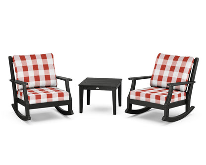Country Living Wovendale 3-Piece Deep Seating Rocker Set in Black / Buffalo Plaid Crimson