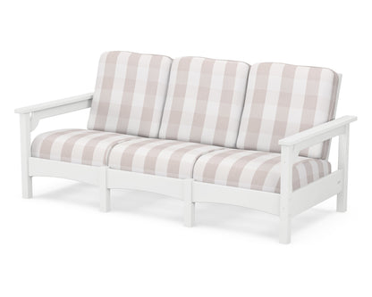 POLYWOOD® Club Sofa in White / Buffalo Plaid Dune Burlap
