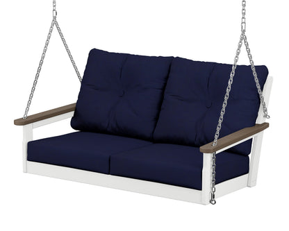 POLYWOOD® Vineyard Deep Seating Swing in White / Kona / Navy
