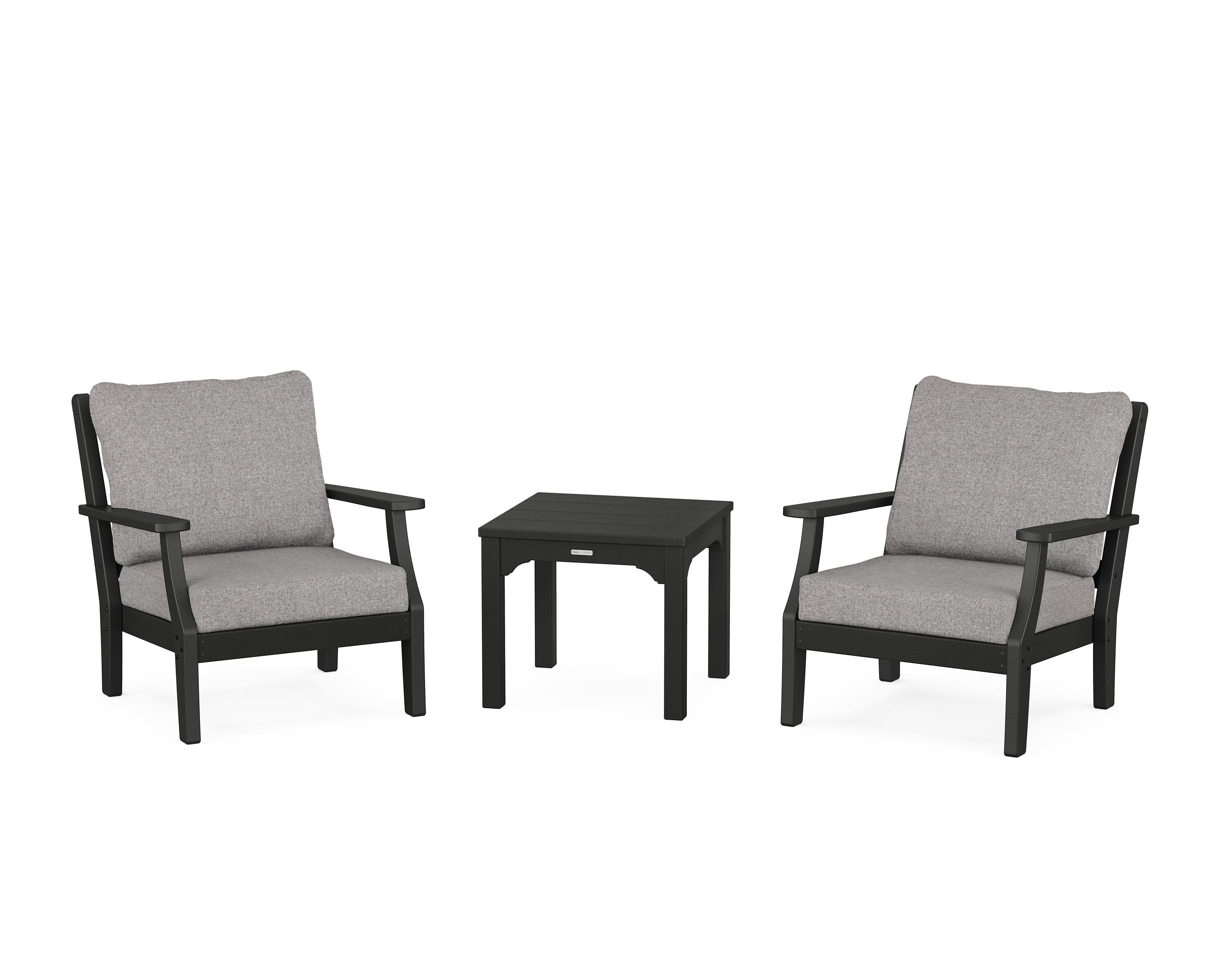 Martha Stewart by POLYWOOD® Chinoiserie 3-Piece Deep Seating Set in Black / Grey Mist