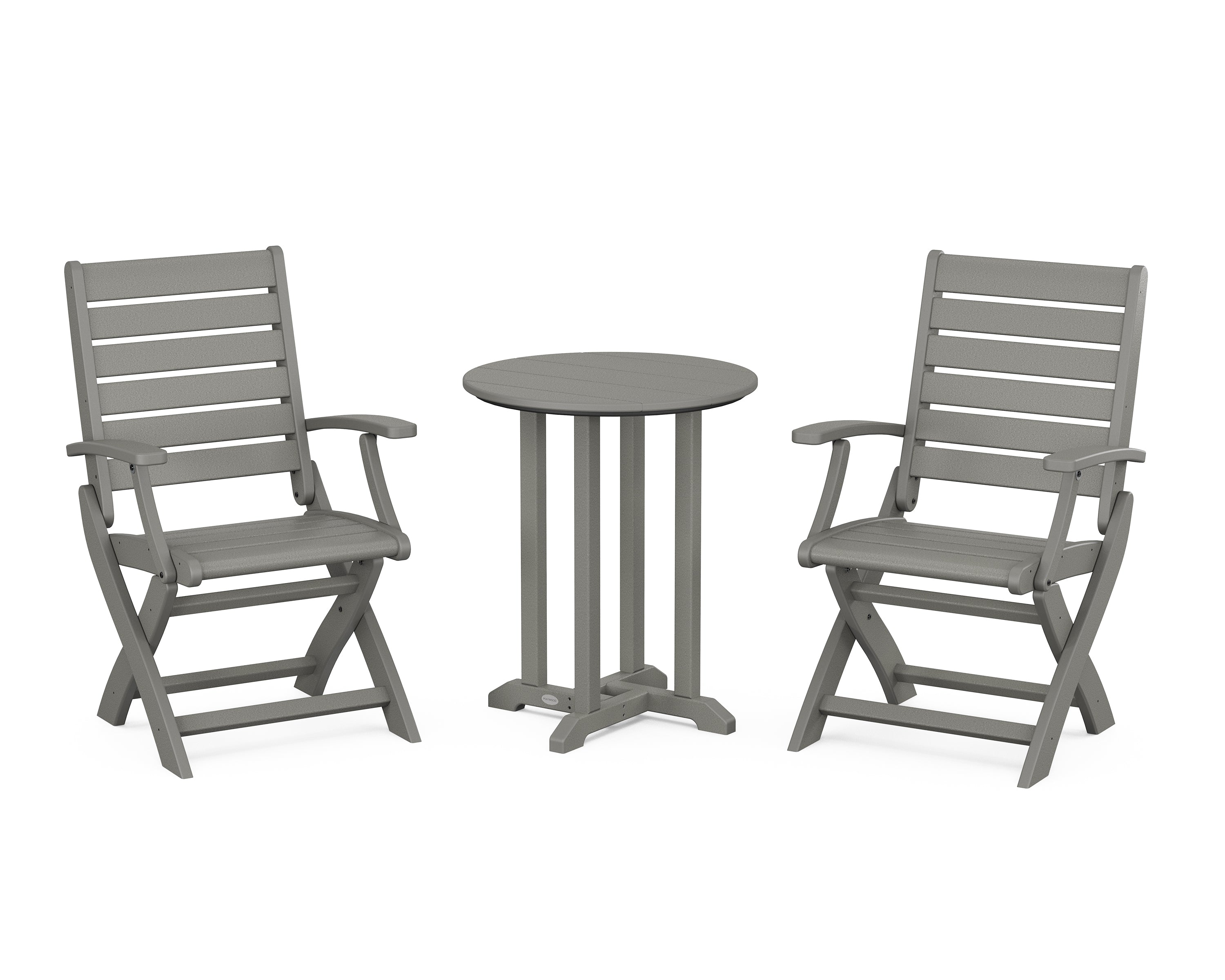 POLYWOOD® Signature Folding Chair 3-Piece Round Farmhouse Bistro Dining Set in Slate Grey
