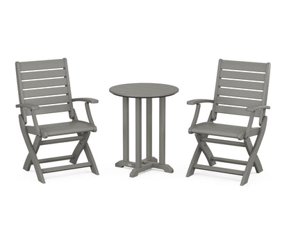 POLYWOOD® Signature Folding Chair 3-Piece Round Farmhouse Bistro Dining Set in Slate Grey