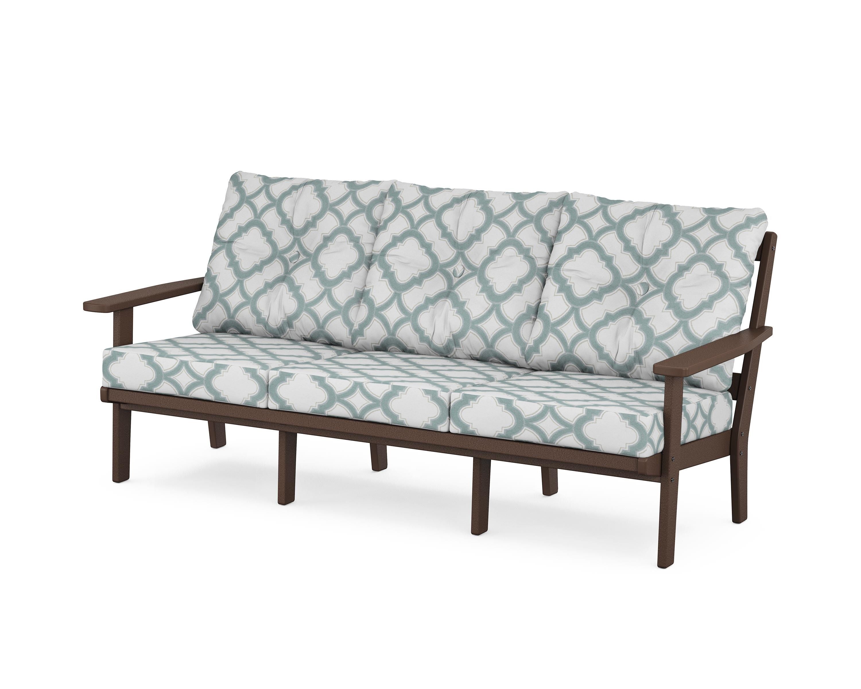 POLYWOOD® Prairie Deep Seating Sofa in Mahogany / Trellis Glacier Spa