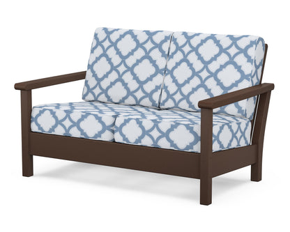 POLYWOOD® Harbour Deep Seating Loveseat in Mahogany / Trellis Sky Blue