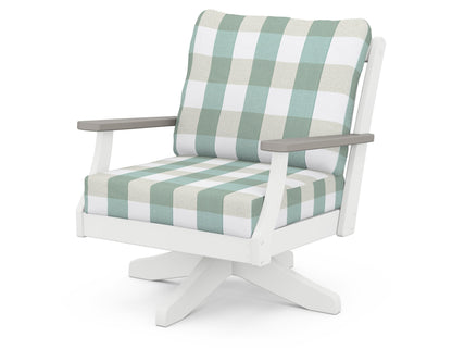 POLYWOOD® Braxton Deep Seating Swivel Chair in White / Driftwood / Buffalo Plaid Glacier Spa