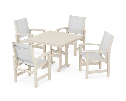 POLYWOOD® Coastal 5-Piece Farmhouse Dining Set in Sand / White Sling