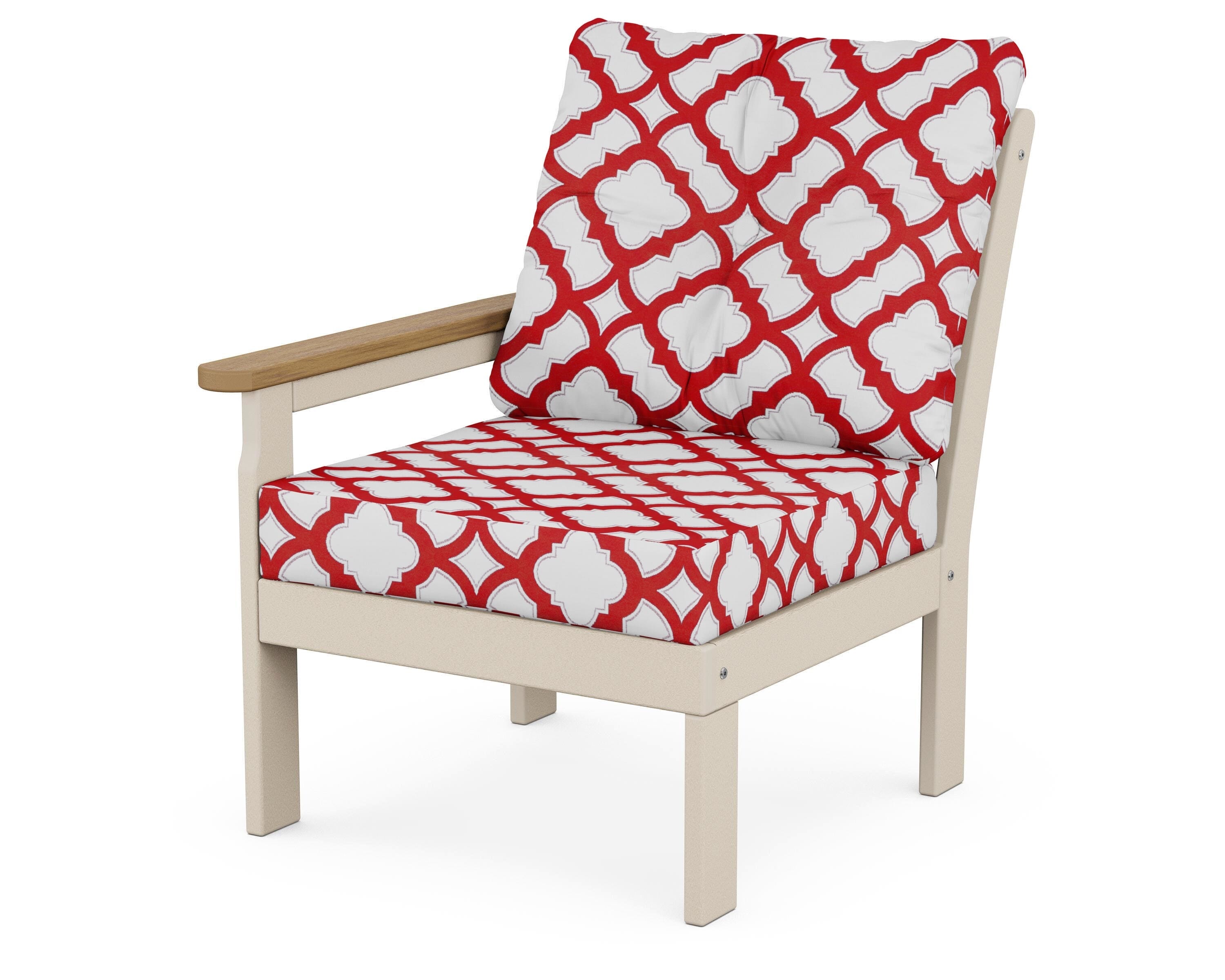 POLYWOOD® Vineyard Modular Left Arm Chair in Sand / Natural / Trellis Crimson