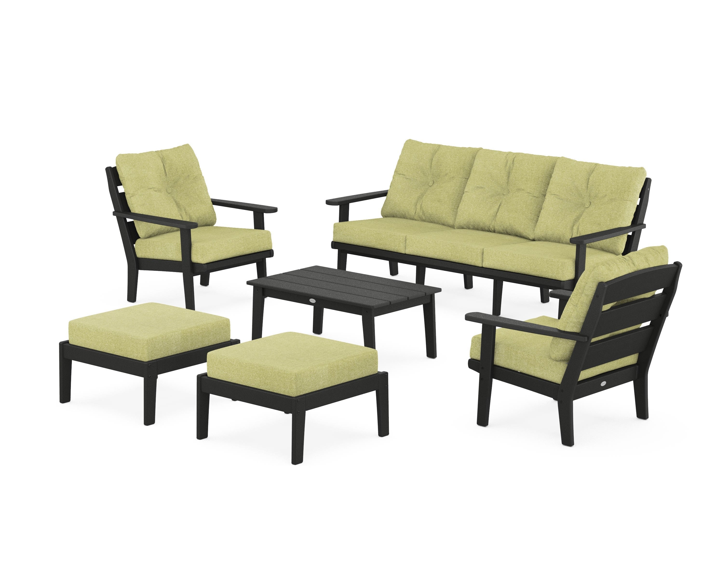 POLYWOOD® Lakeside 6-Piece Lounge Sofa Set in Black / Chartreuse Boucle
