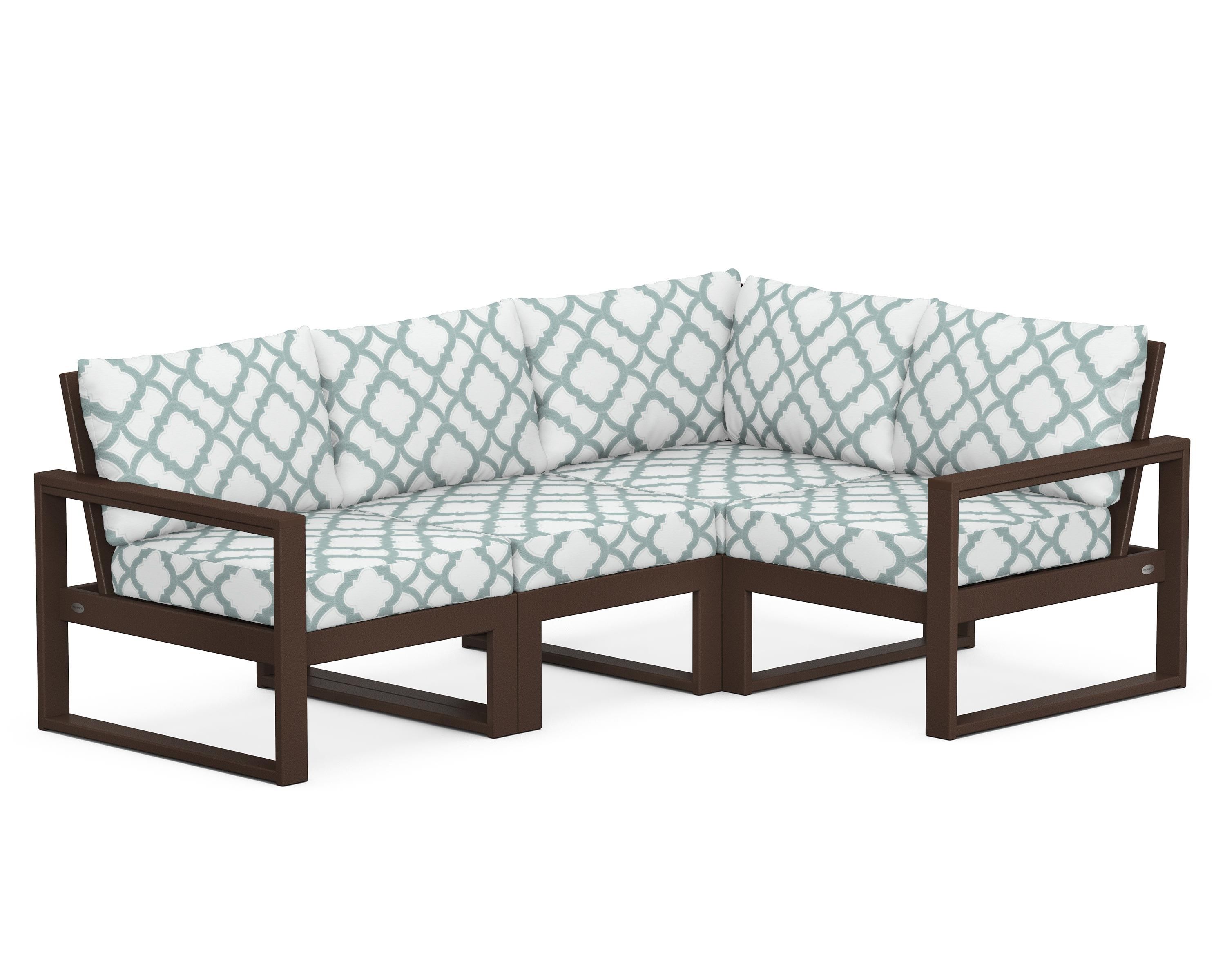 POLYWOOD® EDGE 4-Piece Modular Deep Seating Set in Mahogany / Trellis Glacier Spa