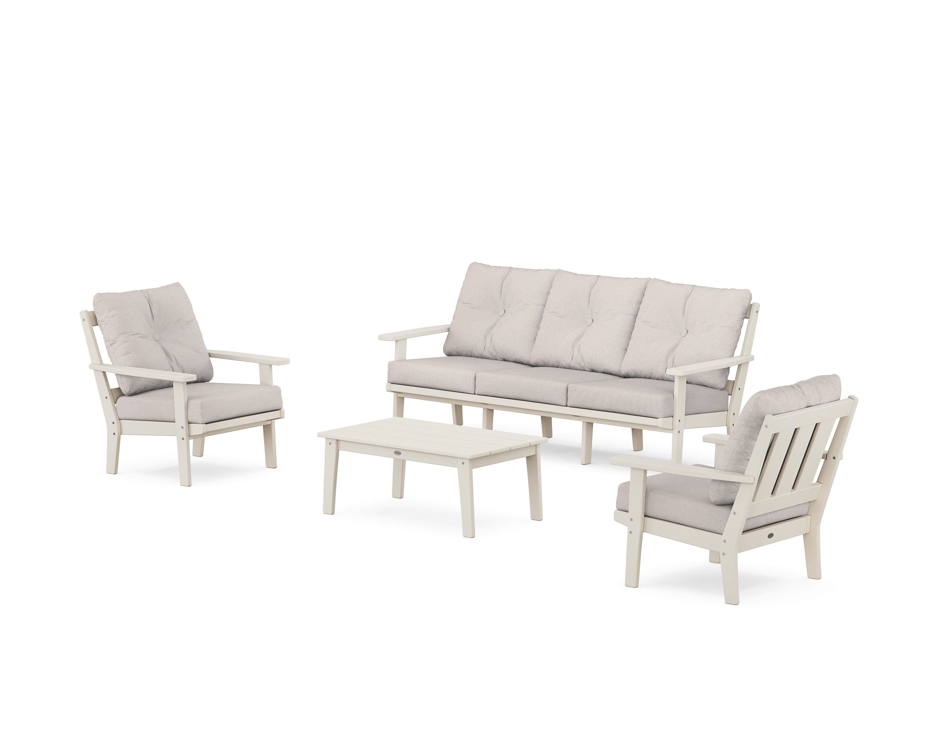 POLYWOOD® Oxford 4-Piece Deep Seating Set with Sofa in Sand / Dune Burlap