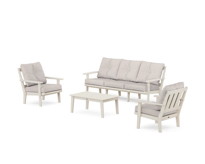 POLYWOOD® Oxford 4-Piece Deep Seating Set with Sofa in Sand / Dune Burlap