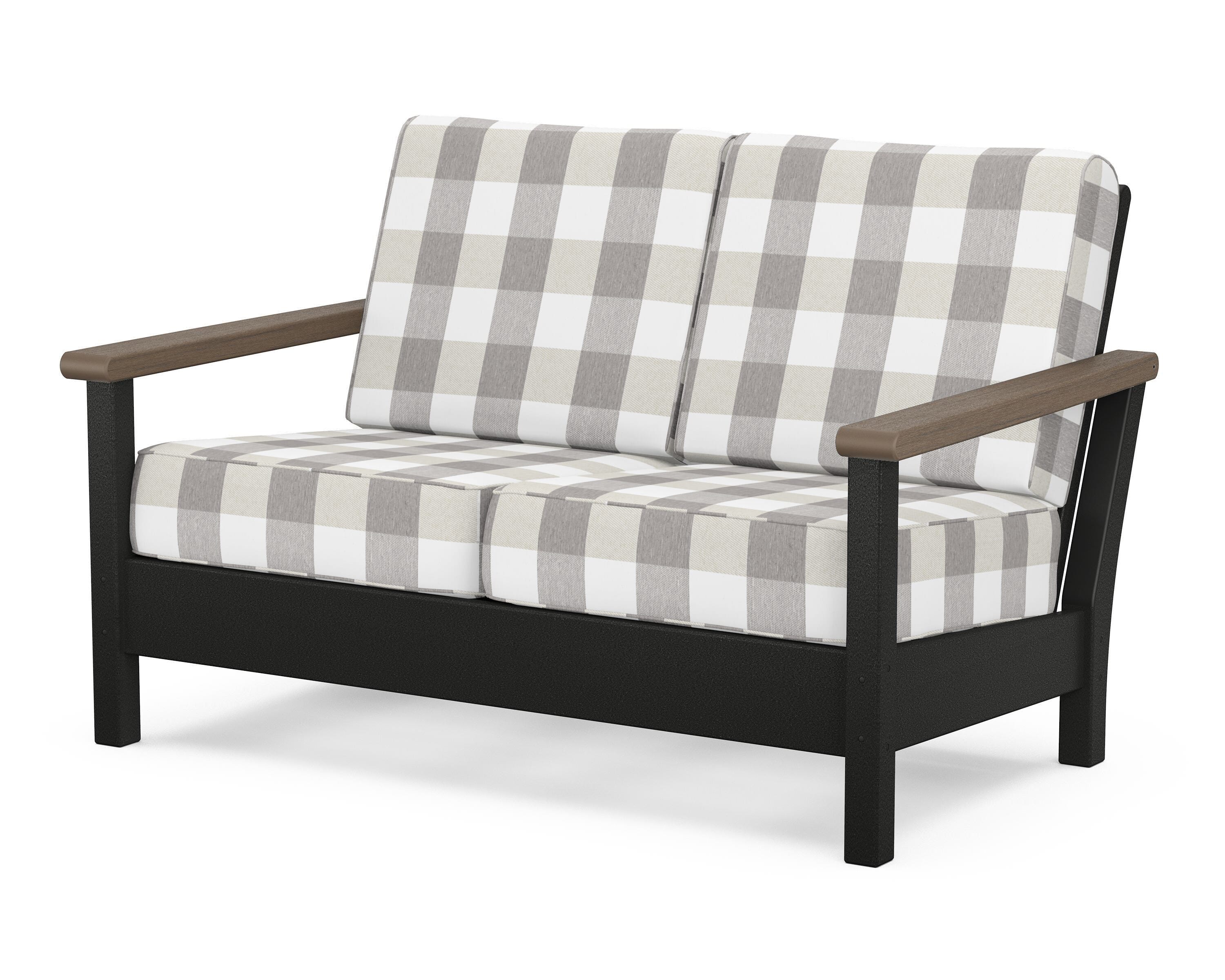 POLYWOOD® Harbour Deep Seating Loveseat in Black / Kona / Buffalo Plaid Grey Mist