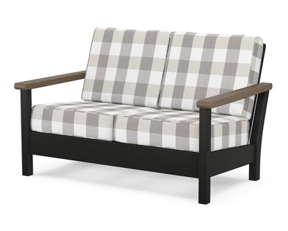 POLYWOOD® Harbour Deep Seating Loveseat in Black / Kona / Buffalo Plaid Grey Mist
