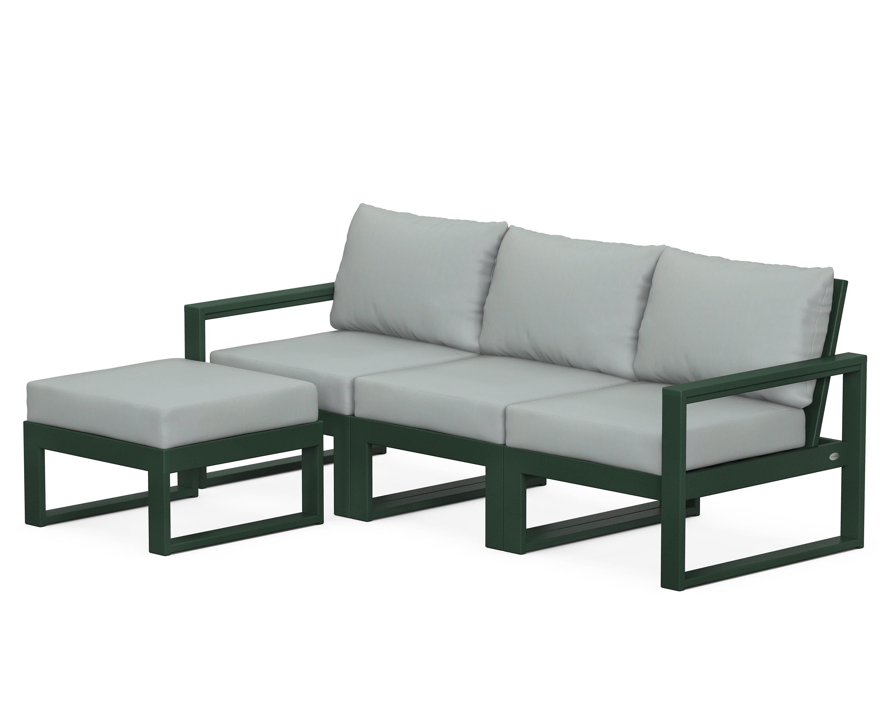 POLYWOOD® EDGE 4-Piece Modular Deep Seating Set with Ottoman in Green / Spa